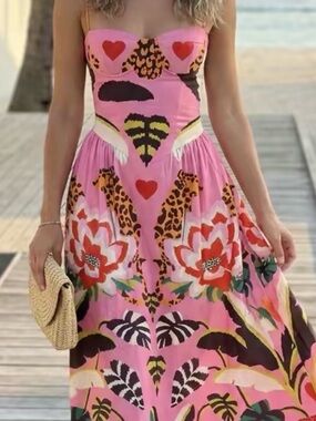 Vibrant Pink Floral & Animal Print Maxi Dress